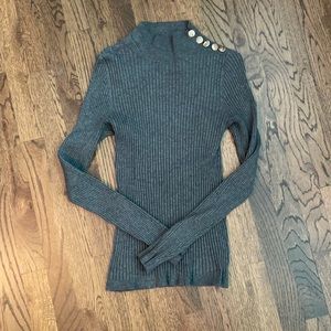 INC Button Ribbed Turtleneck Sweater